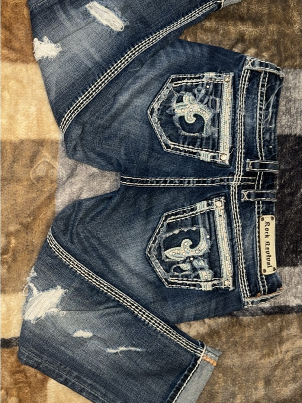 Rock Revival Distressed Dark Blue Cropped Jeans
